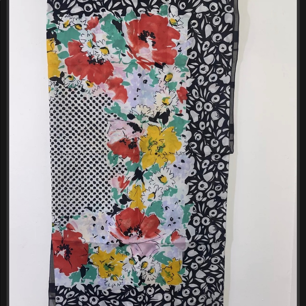 Vintage Avon Scarf Floral And Plaid Black Scarf